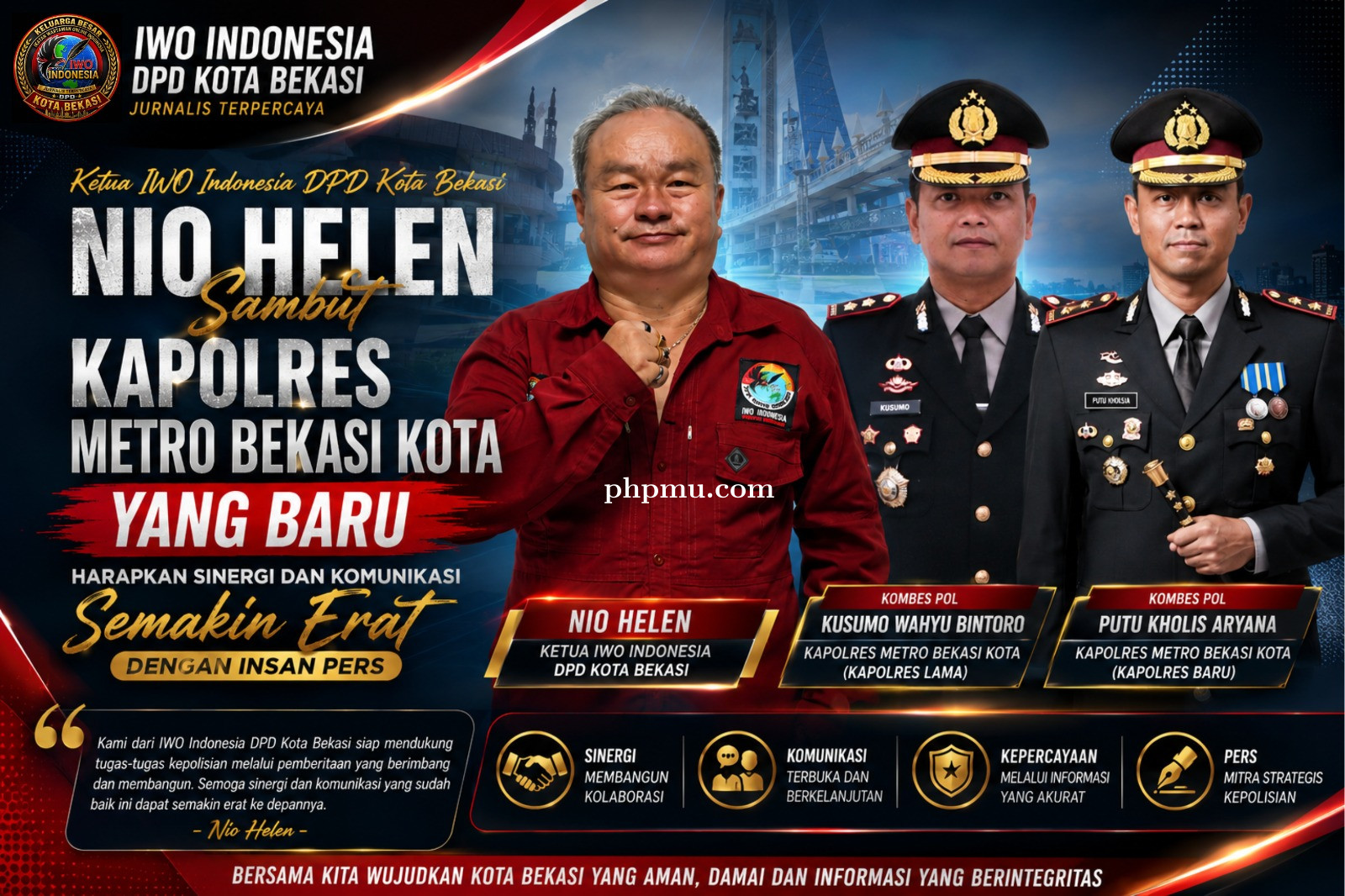 Ketua IWO Indonesia DPD Kota Bekasi, Nio Helen : Sambut Kapolres Metro Bekasi Kota yang Baru, Harapk